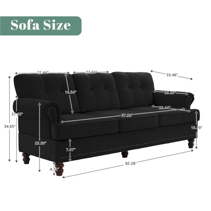 Set of 3 Chenille Sofa Set for Living Room, Button-Tufted & Nailhead Upholstery, Solid Rubberwood Legs