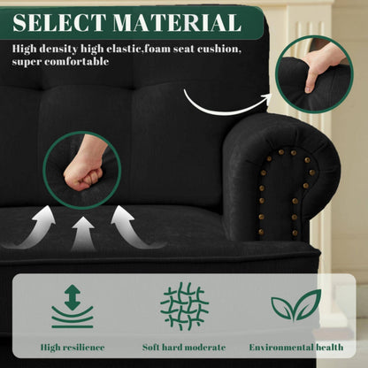 Set of 3 Chenille Sofa Set for Living Room, Button-Tufted & Nailhead Upholstery, Solid Rubberwood Legs
