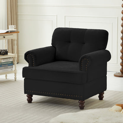Set of 3 Chenille Sofa Set for Living Room, Button-Tufted & Nailhead Upholstery, Solid Rubberwood Legs