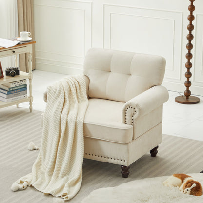 Set of 3 Chenille Sofa Set for Living Room, Button-Tufted & Nailhead Upholstery, Solid Rubberwood Legs