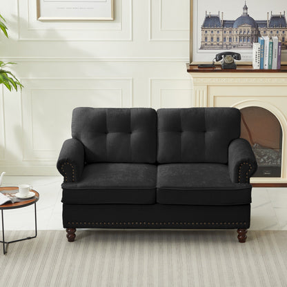 Set of 3 Chenille Sofa Set for Living Room, Button-Tufted & Nailhead Upholstery, Solid Rubberwood Legs