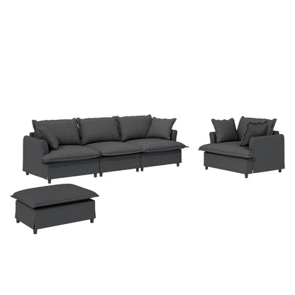 Single Seat Sofa Module For Modular Sectional Sofa,Wide Seat Chenille Armchair With Pillows,Upholstered Single Couch Lounge