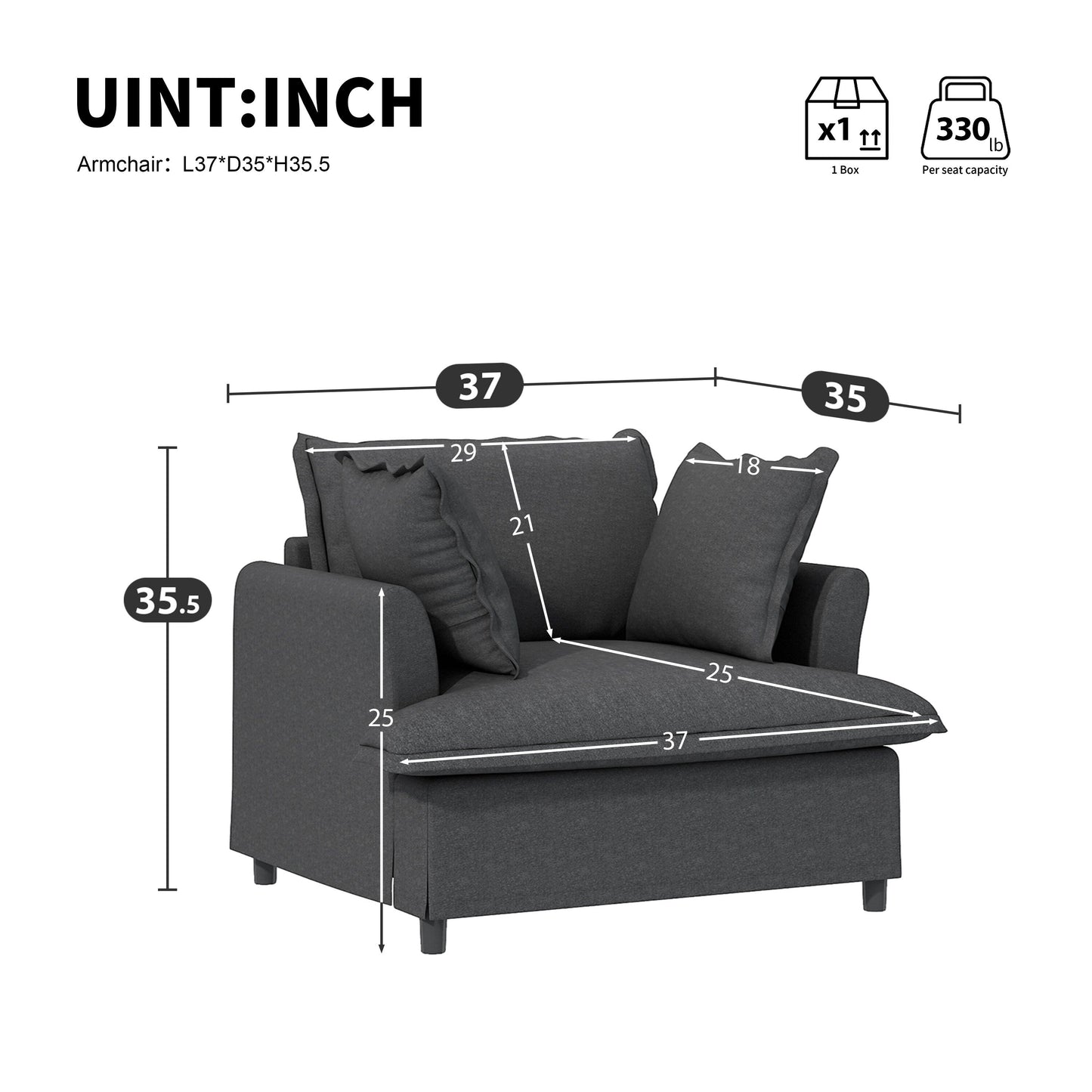 Single Seat Sofa Module For Modular Sectional Sofa,Wide Seat Chenille Armchair With Pillows,Upholstered Single Couch Lounge