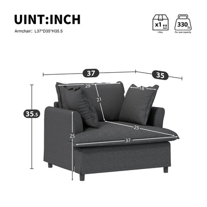 Single Seat Sofa Module For Modular Sectional Sofa,Wide Seat Chenille Armchair With Pillows,Upholstered Single Couch Lounge