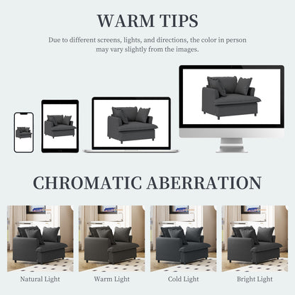 Single Seat Sofa Module For Modular Sectional Sofa,Wide Seat Chenille Armchair With Pillows,Upholstered Single Couch Lounge