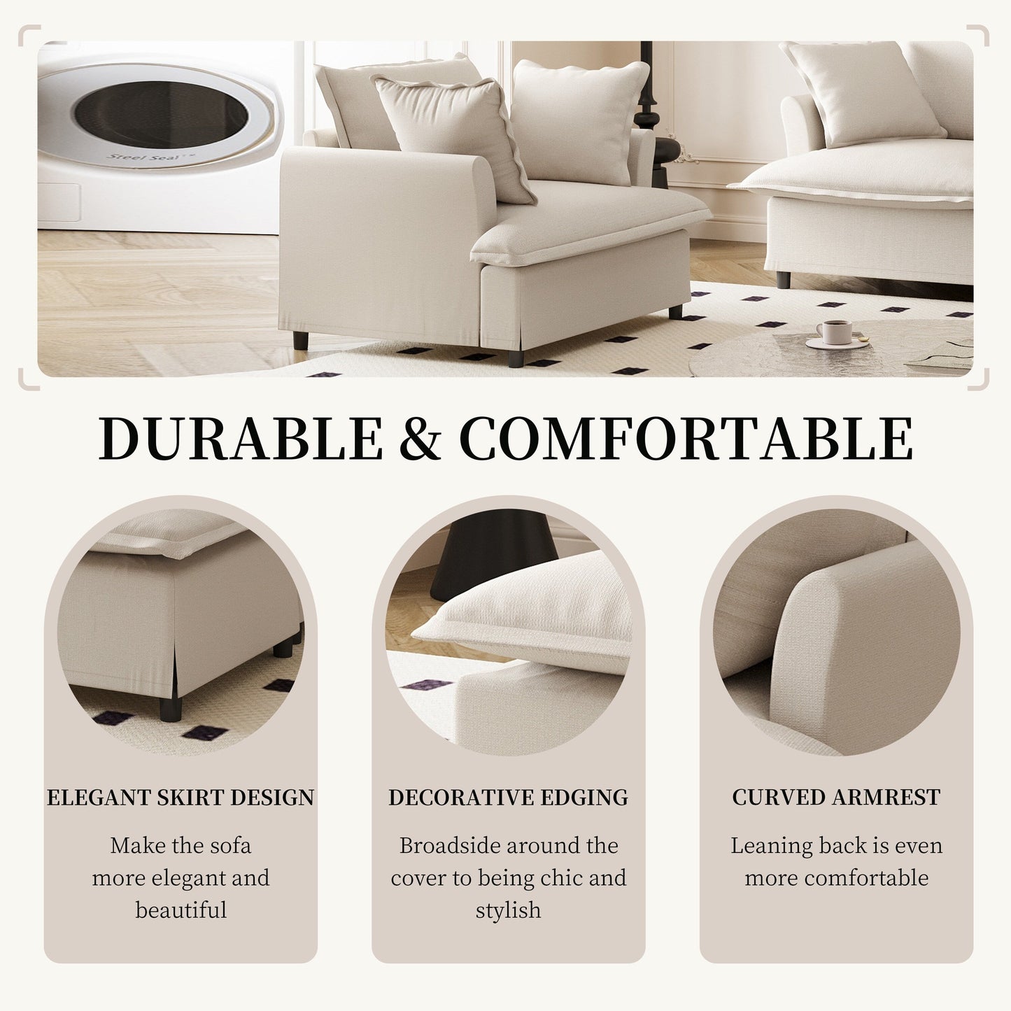 Single Seat Sofa Module For Modular Sectional Sofa,Wide Seat Chenille Armchair With Pillows,Upholstered Single Couch Lounge
