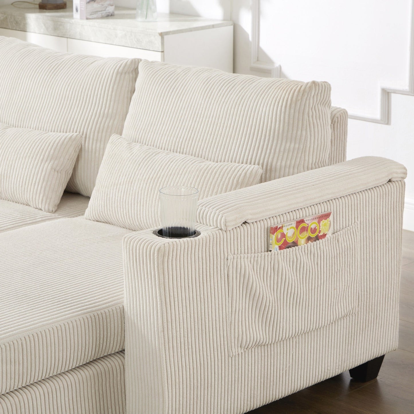 Sofa Chair Sofa Bed Corduroy Sleeper Sofa with USB Ports