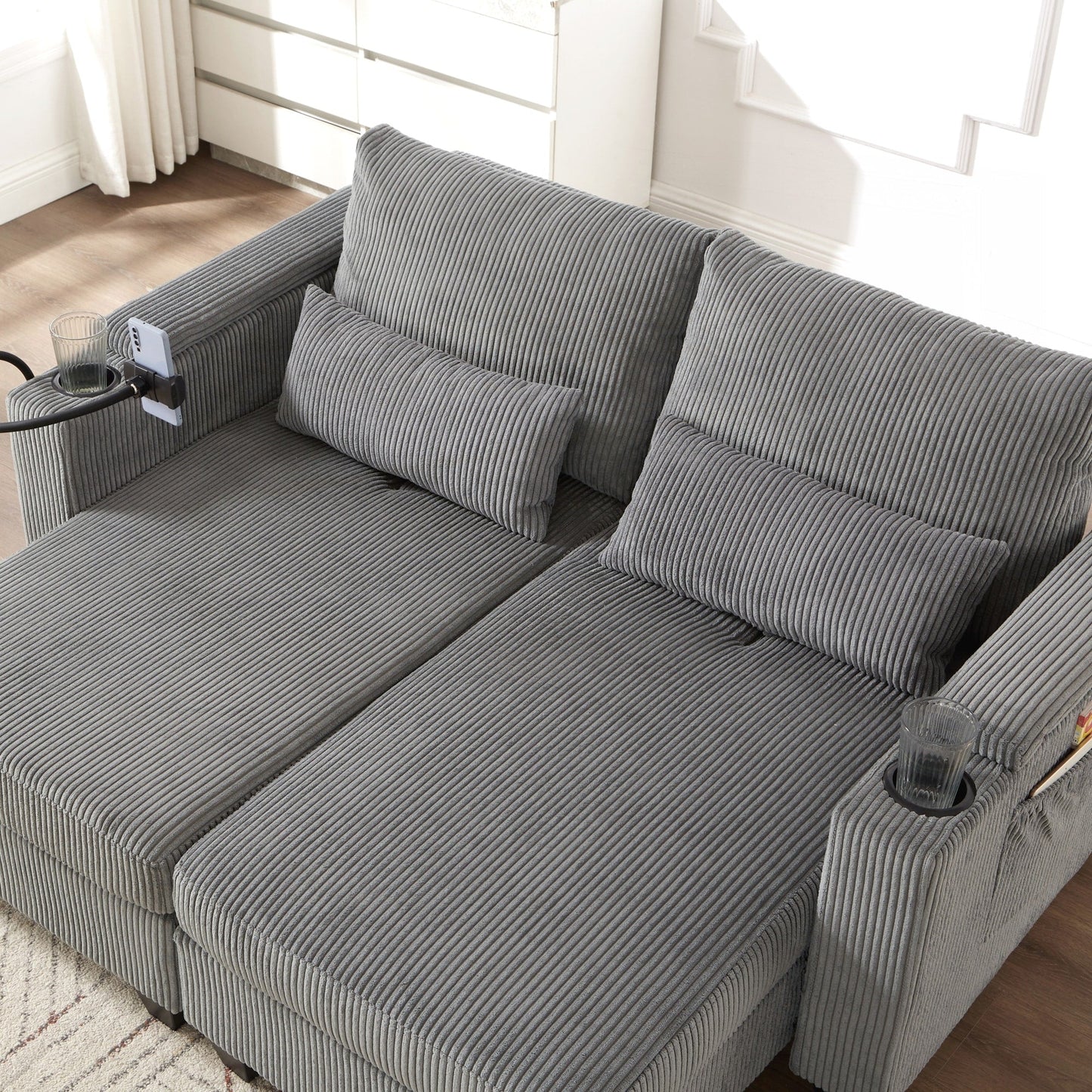 Sofa Chair Sofa Bed Corduroy Sleeper Sofa with USB Ports