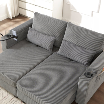 Sofa Chair Sofa Bed Corduroy Sleeper Sofa with USB Ports
