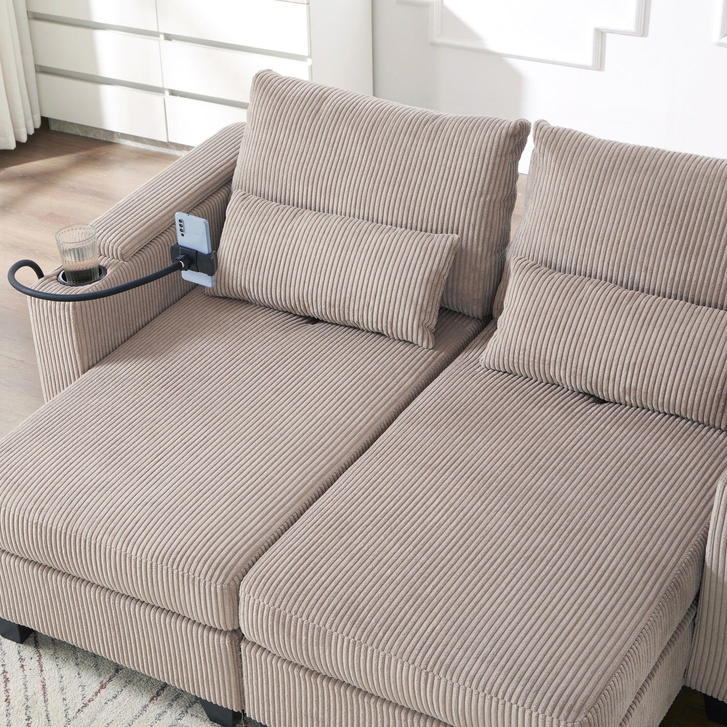Sofa Chair Sofa Bed Corduroy Sleeper Sofa with USB Ports