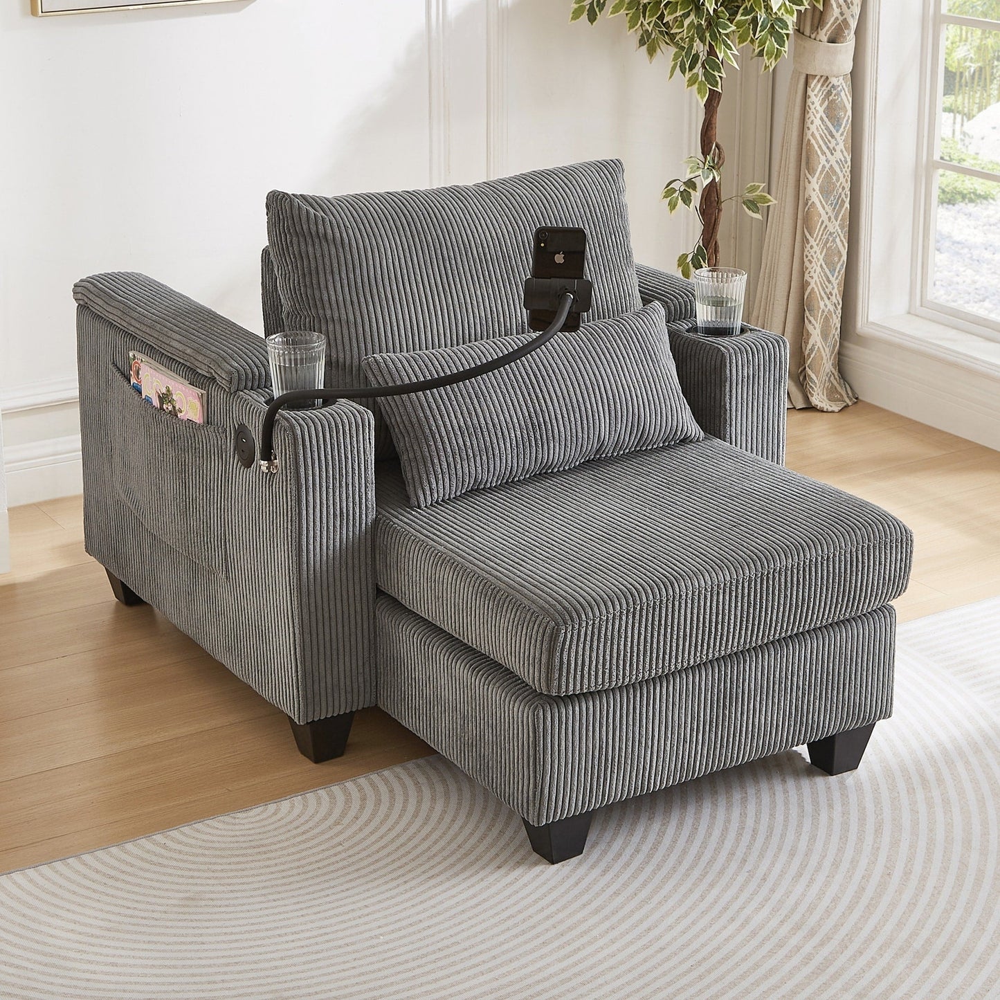 Sofa Chair Sofa Bed Corduroy Sleeper Sofa with USB Ports