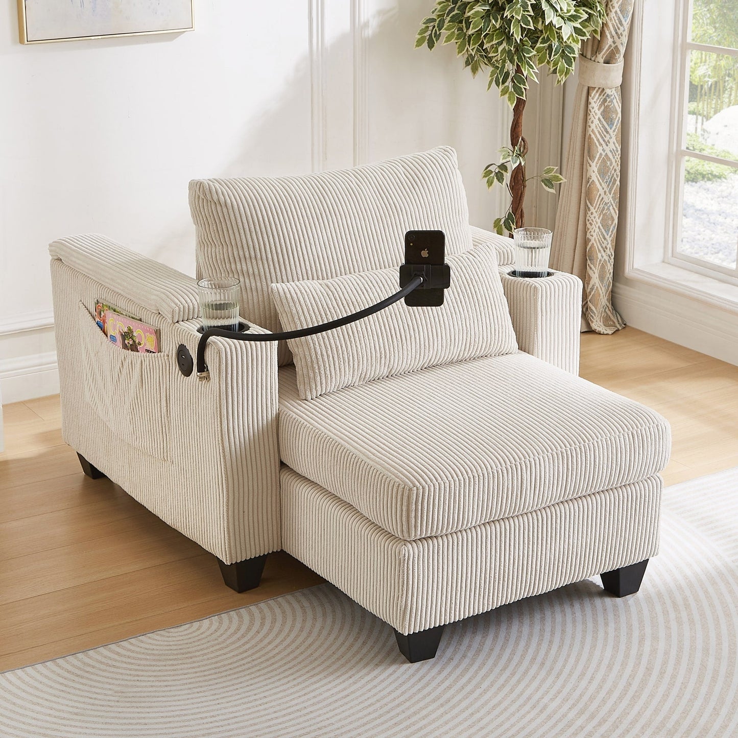 Sofa Chair Sofa Bed Corduroy Sleeper Sofa with USB Ports