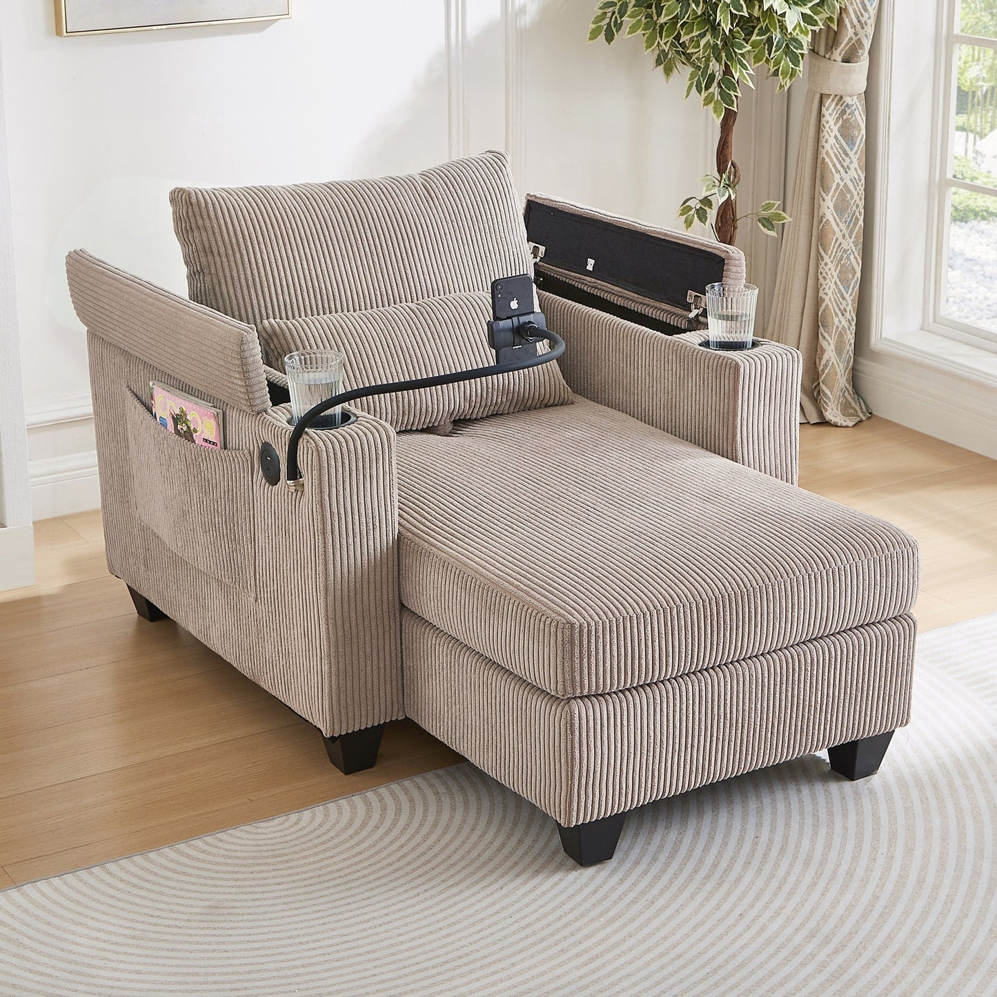 Sofa Chair Sofa Bed Corduroy Sleeper Sofa with USB Ports