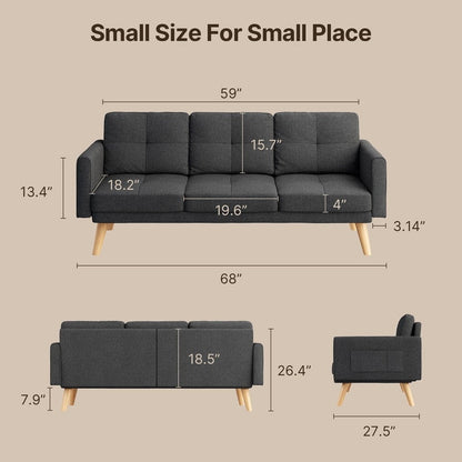 3 Seater Upholstered Living Room Sleeper Sofa, Recliner Sofa Bed with Backrest