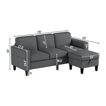 Soft Fabric Convertible Modular Sofa and Ottoman - 53.50 x 77.50 x 33.00