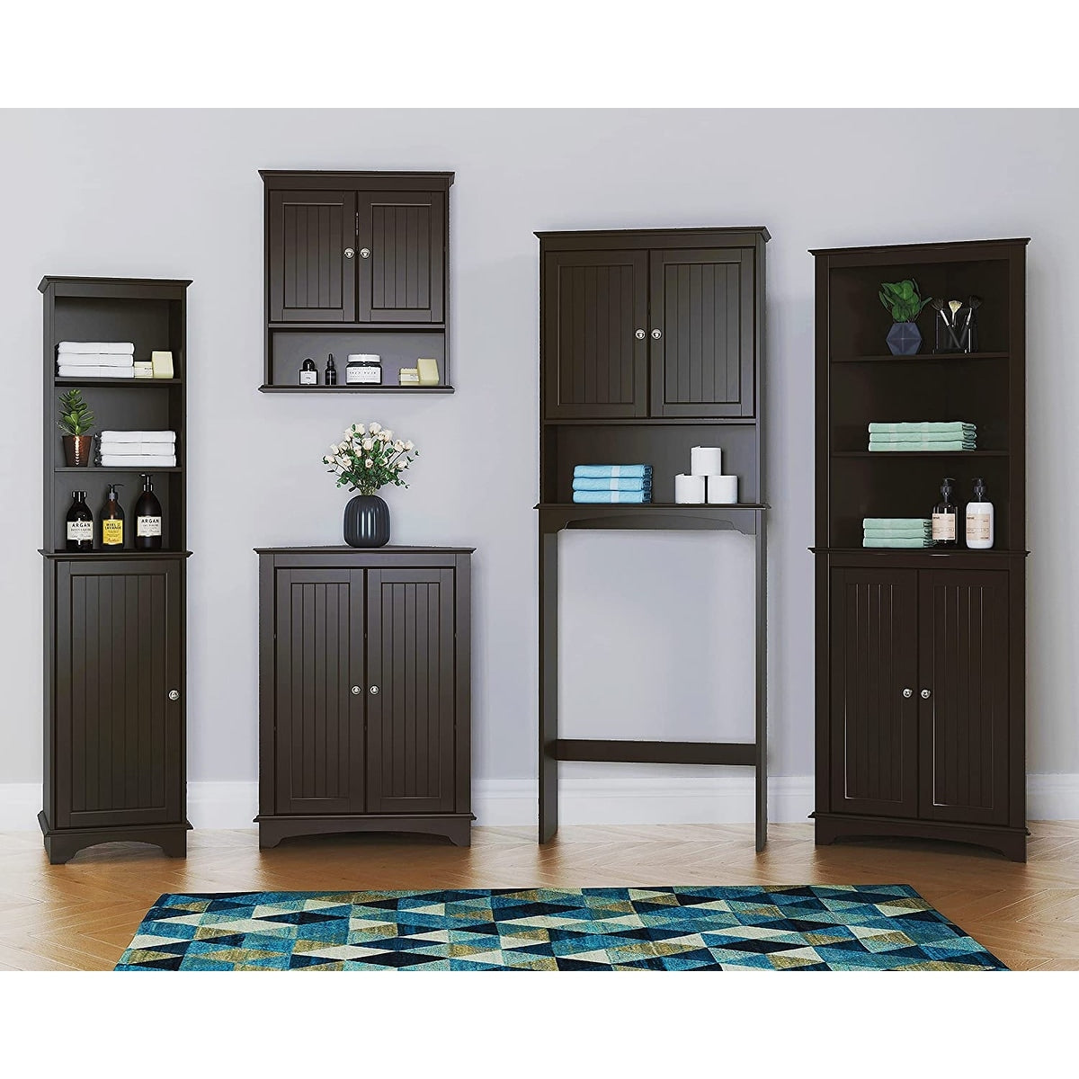 Spirich-Bathroom Wall Spacesaver Storage Cabinet Over The Toilet with Door , Wooden, White