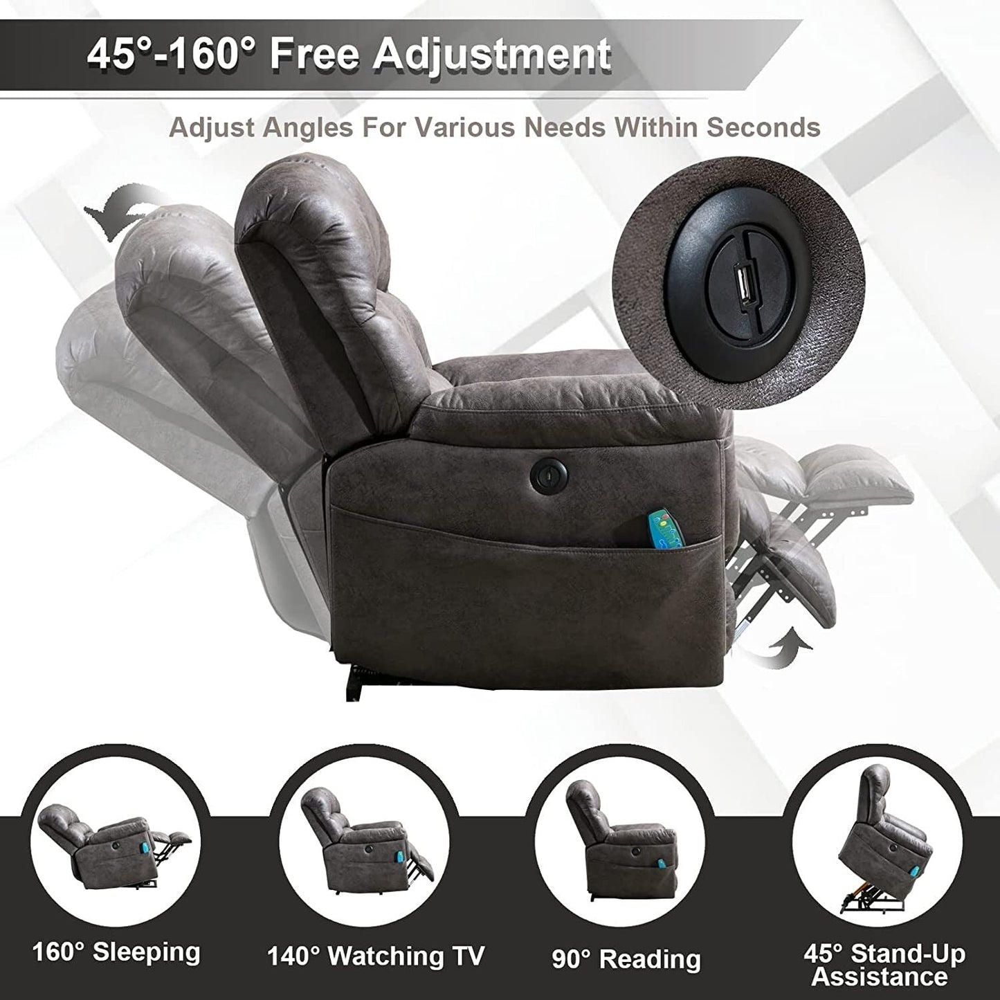42 Wide Oversize Power Lift Recliner Chair with Massage and Heating