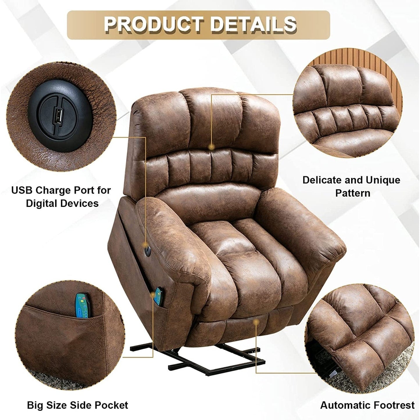 42 Wide Oversize Power Lift Recliner Chair with Massage and Heating
