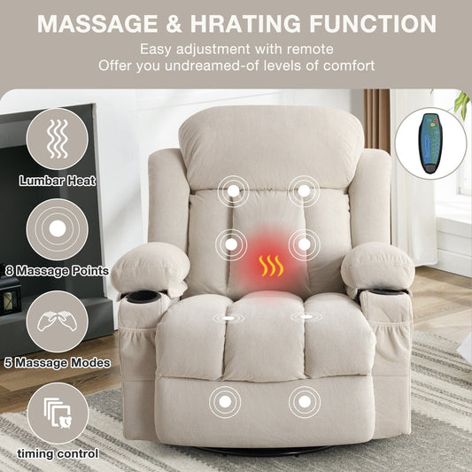 Swinging Lounge Chair Massage Heated Sofa, with USB and 2 Cup Holders in Side Pockets, Plastic Material Armrest