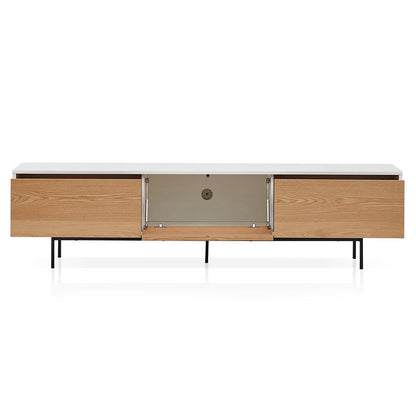 Alto 2m Wooden TV Entertainment Unit With Natural Drawers - White Frame