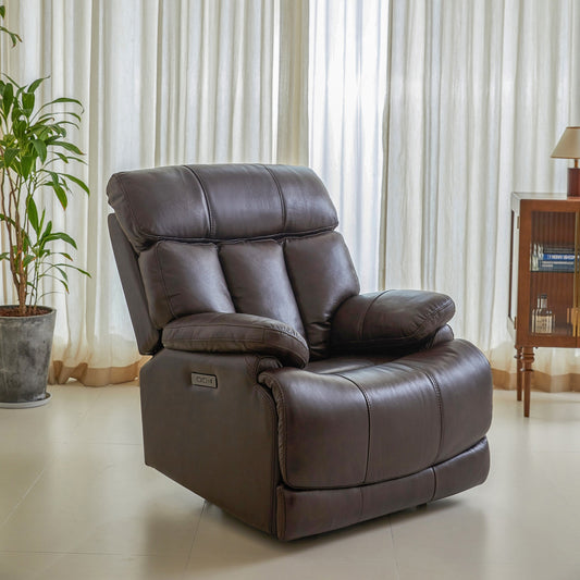 Top Grain Leather Power Recliner Chair Adjustable Headrest Extendable Footrest Zero Gravity Recliner