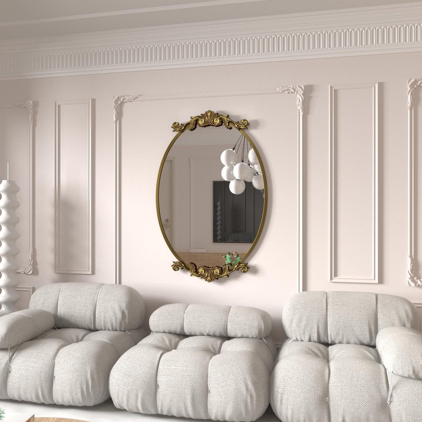 Oval Vintage Ornate Baroque Wall Mirror