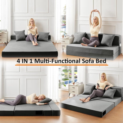 Twin Size 4-in-1 Folding Sofa Bed - Convertible Sleeper Chair with Memory Foam & Washable Cover for Small Spaces