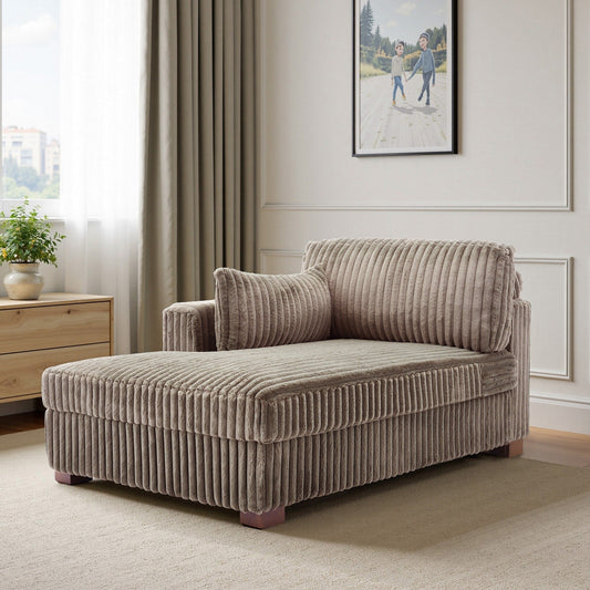 UIXE Upholstered Plush Bedroom Lounge Chairs with Right Armrest & Lumbar Pillow