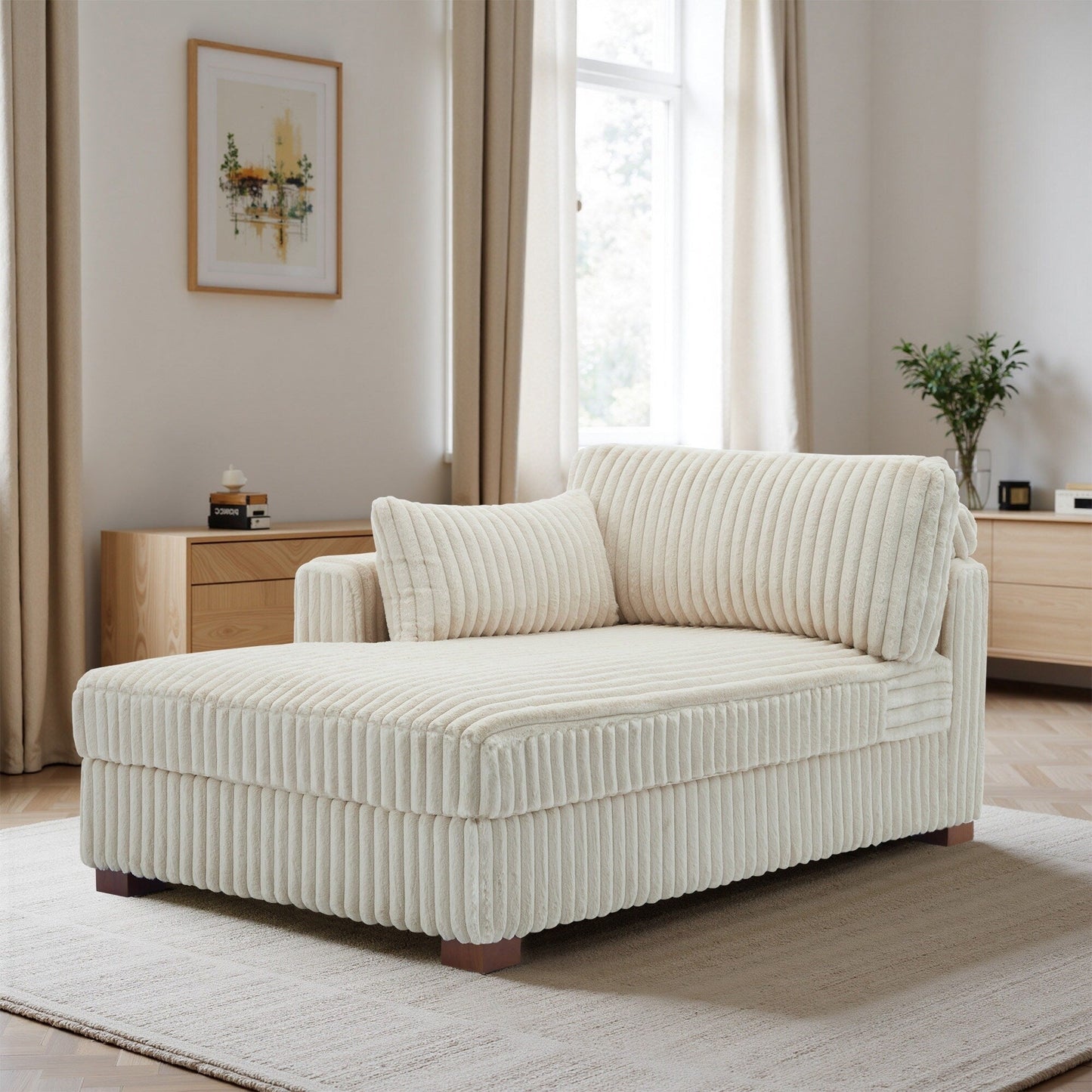 UIXE Upholstered Plush Bedroom Lounge Chairs with Right Armrest & Lumbar Pillow