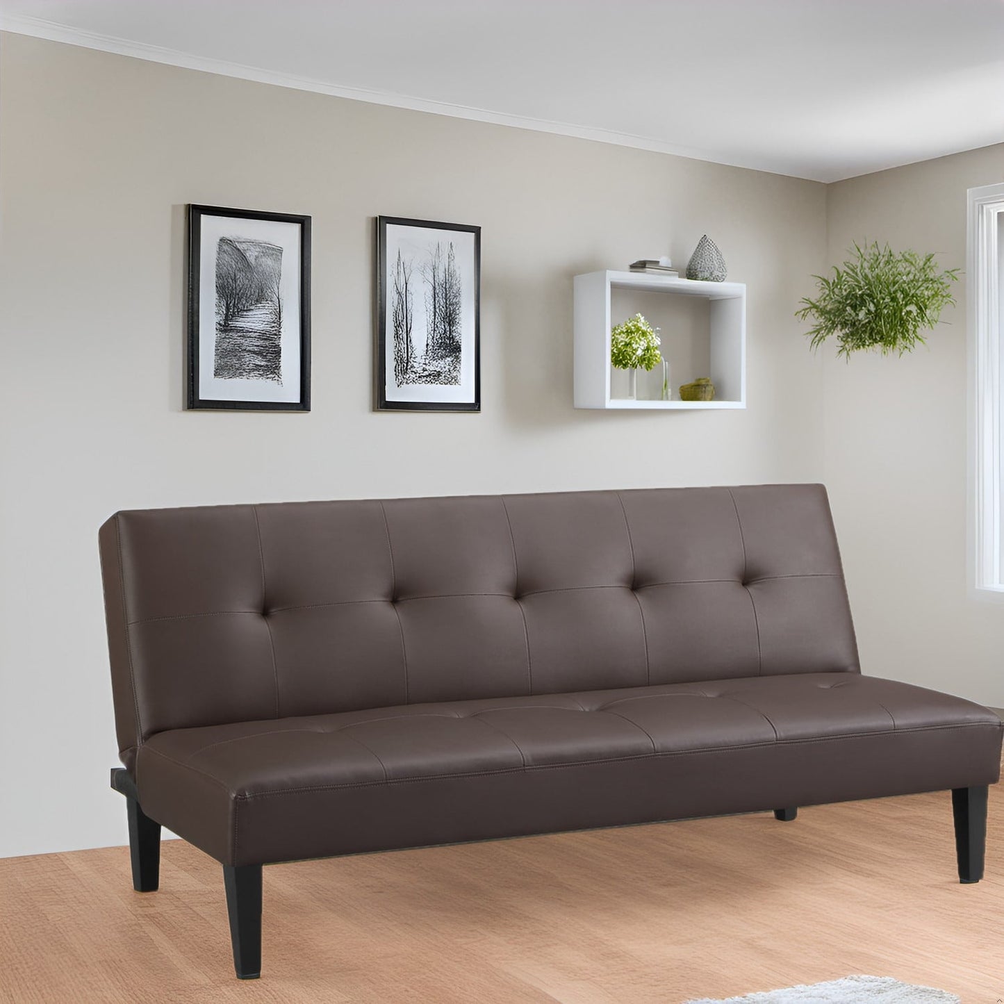 Ultimate Futon Sofa Collection: Futon Sofa with Armrest and Cupholders, Button Tufted Sofa with Wooden Legs