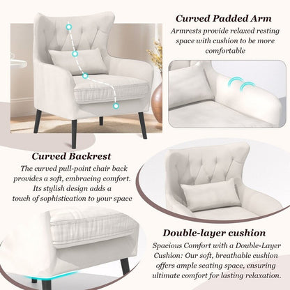 Upholstered Tuft Velvet Metal Thick Cushion Two Accent Chairs Loveseat
