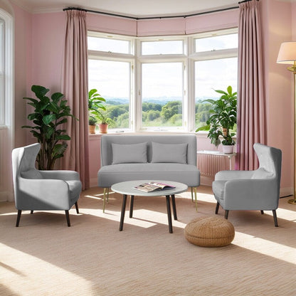 Upholstered Tuft Velvet Metal Thick Cushion Two Accent Chairs Loveseat