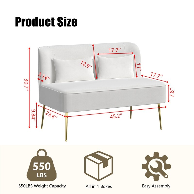 Upholstered Tuft Velvet Metal Thick Cushion Two Accent Chairs Loveseat