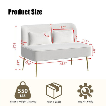 Upholstered Tuft Velvet Metal Thick Cushion Two Accent Chairs Loveseat