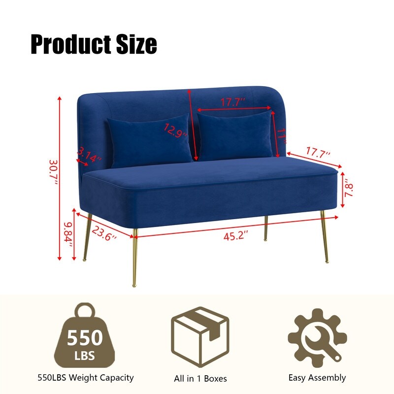 Upholstered Tuft Velvet Metal Thick Cushion Two Accent Chairs Loveseat