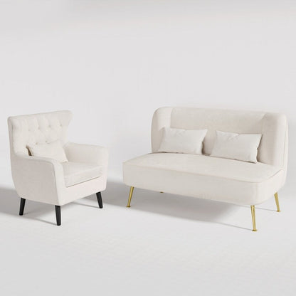 Upholstered Tuft Velvet Metal Thick Cushion Two Accent Chairs Loveseat