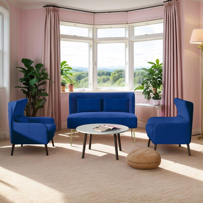 Upholstered Tuft Velvet Metal Thick Cushion Two Accent Chairs Loveseat