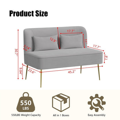 Upholstered Tuft Velvet Metal Thick Cushion Two Accent Chairs Loveseat