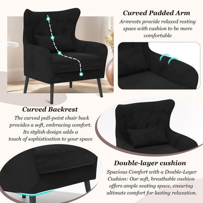 Upholstered Tuft Velvet Metal Thick Cushion Two Accent Chairs Loveseat