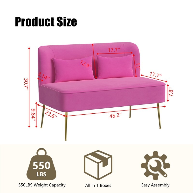 Upholstered Tuft Velvet Metal Thick Cushion Two Accent Chairs Loveseat