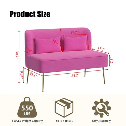 Upholstered Tuft Velvet Metal Thick Cushion Two Accent Chairs Loveseat