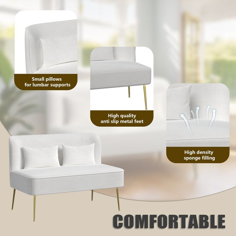Upholstered Tuft Velvet Metal Thick Cushion Two Accent Chairs Loveseat