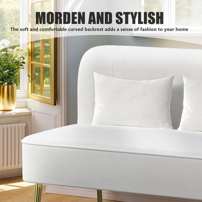 Upholstered Tuft Velvet Metal Thick Cushion Two Accent Chairs Loveseat