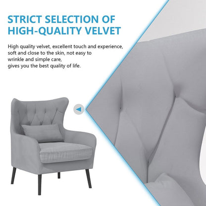 Upholstered Tuft Velvet Metal Thick Cushion Two Accent Chairs Loveseat