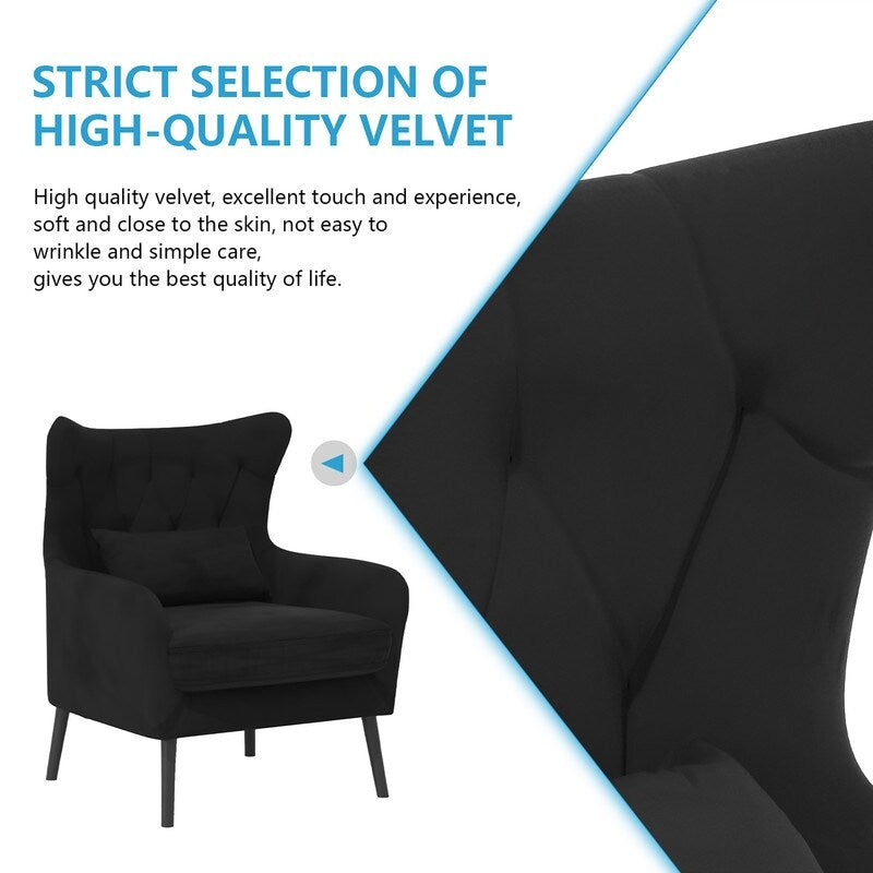 Upholstered Tuft Velvet Metal Thick Cushion Two Accent Chairs Loveseat