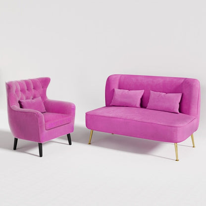 Upholstered Tuft Velvet Metal Thick Cushion Two Accent Chairs Loveseat