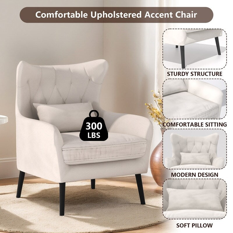 Upholstered Tuft Velvet Metal Thick Cushion Two Accent Chairs Loveseat