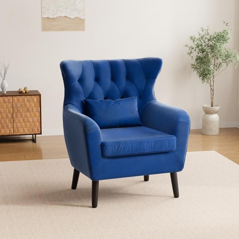 Upholstered Tuft Velvet Metal Thick Cushion Two Accent Chairs Loveseat