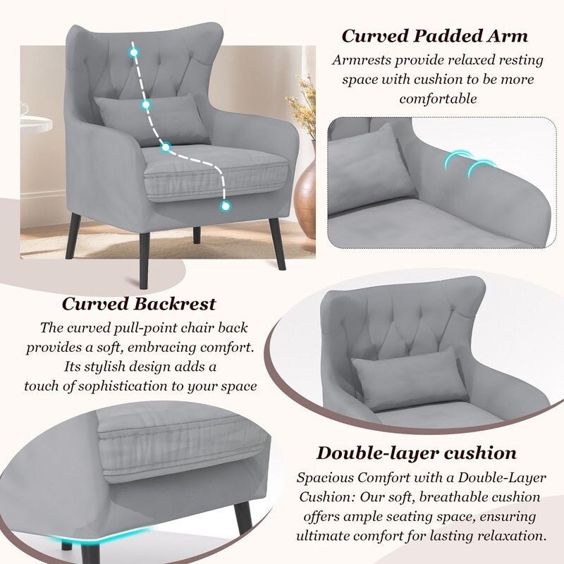 Upholstered Tuft Velvet Metal Thick Cushion Two Accent Chairs Loveseat