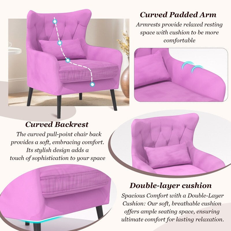 Upholstered Tuft Velvet Metal Thick Cushion Two Accent Chairs Loveseat